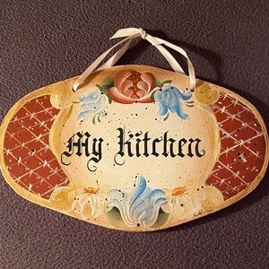 Hand-Painted 'My Kitchen' Decorative Wall Plaque in Cream and Red